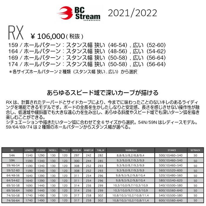 21-22 BC STREAM SNOWBOARD RX 159/164/169/174 ビーシーストリーム スタンス幅選択 ハンマーヘッド  VCキャンバー カービング スノーボード 板 2022 正規品