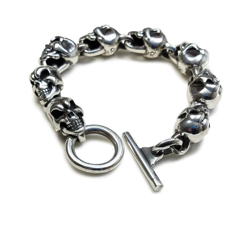 db-004LL 送料無料 【drive シルバーアクセサリー】 ドライヴ10連スカル ブレスレット 約25.0cm メンズ silver925 シルバー925 シルバーアクセ　ドクロの画像