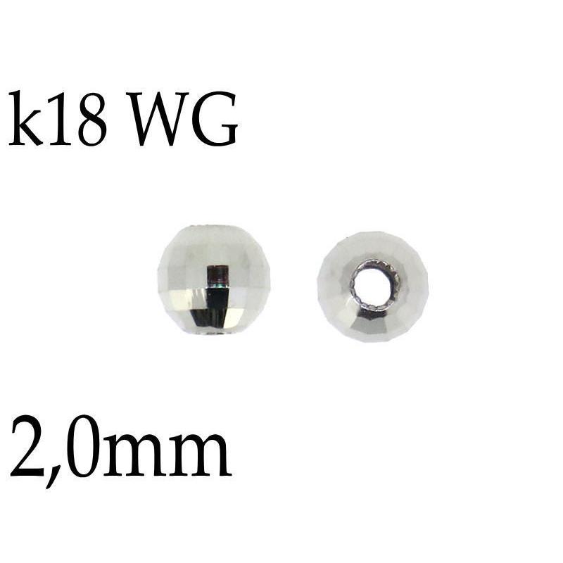 svp-50/直径2.0mm k18WG ホワイトゴールド ミラーカットビーズ 10個売り中空パーツジュエリーハンドメイド金クラフトバラ売り部品手作り
