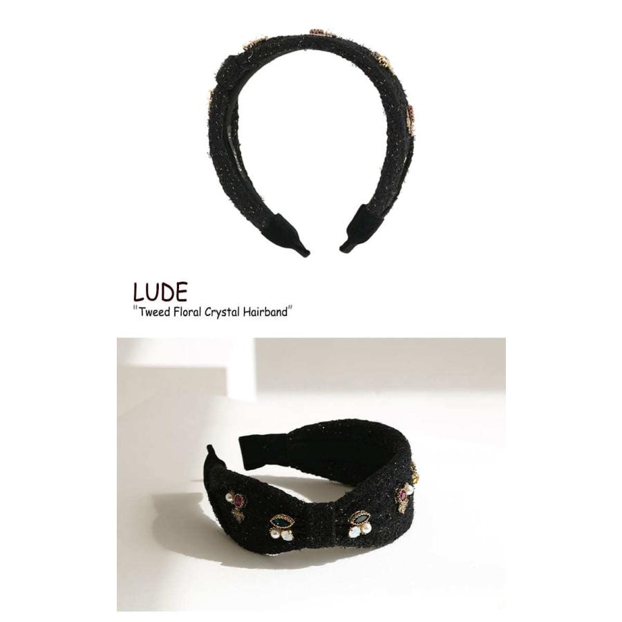 ルード カチューシャ LUDE Tweed Floral Crystal Hairband ツイード フローラル クリスタル ヘアバンド BLACK 韓国アクセサリー 301130070 ACC｜drescco｜02