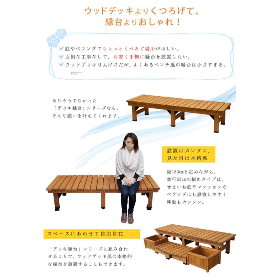 北海道・沖縄・離島配送不可 代引不可 デッキ縁台 180×58 3点セット 木製 杉 住まいスタイル DE-18058-3PSETの画像