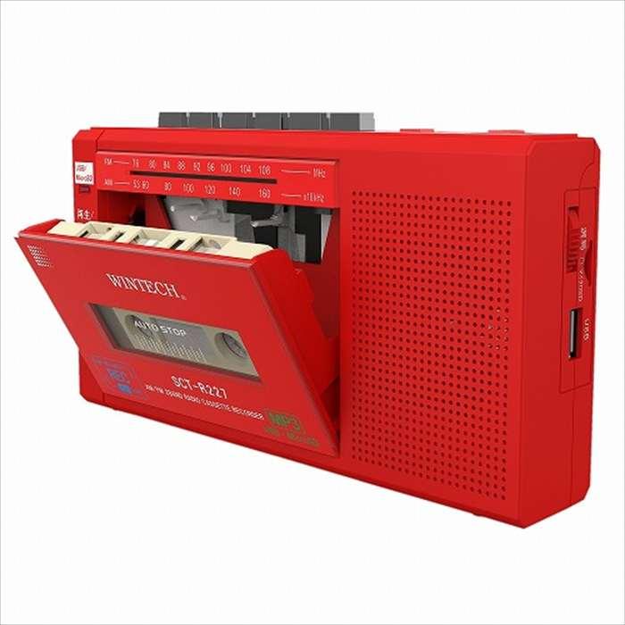 MicroSD/USB録音対応 モノラルラジカセ レッド ラジカセ モノラル