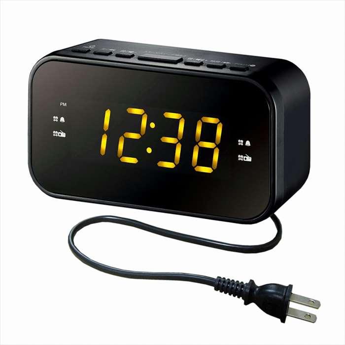 ラジオ 目覚まし時計 FMラジオ 置時計 木目調 ブラック