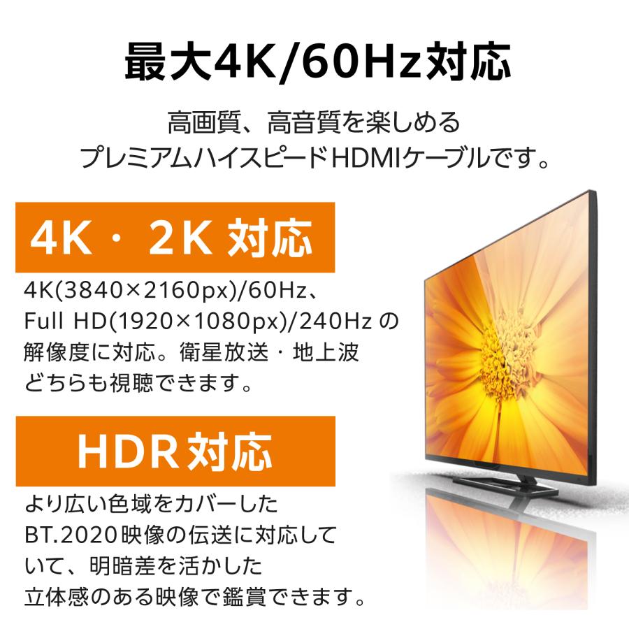 代引不可 HDMI ケーブル 1.5m プレミアムハイスピード 4K 60Hz  TV プロジェクター ブラック エレコム DH-HDPS14E15BK2｜dresma｜03