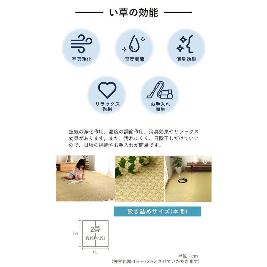 代引不可 い草 上敷き ゴザ 本間2畳 約191×191cm 市松柄 カーペット い草 自然素材