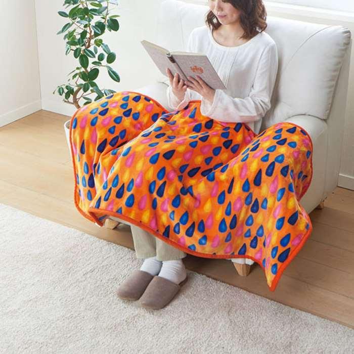 【国産】Sugibo Raindropt ホットブランケット サンセットオレンジ ホットブランケット サンセットオレンジ 約70cm×140cm Hot Blanket