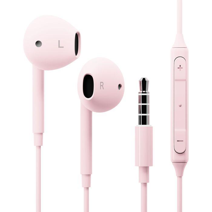 イヤホン 有線 マイク付 3.5mmイヤホンプラグ ステレオイヤホン ピンク