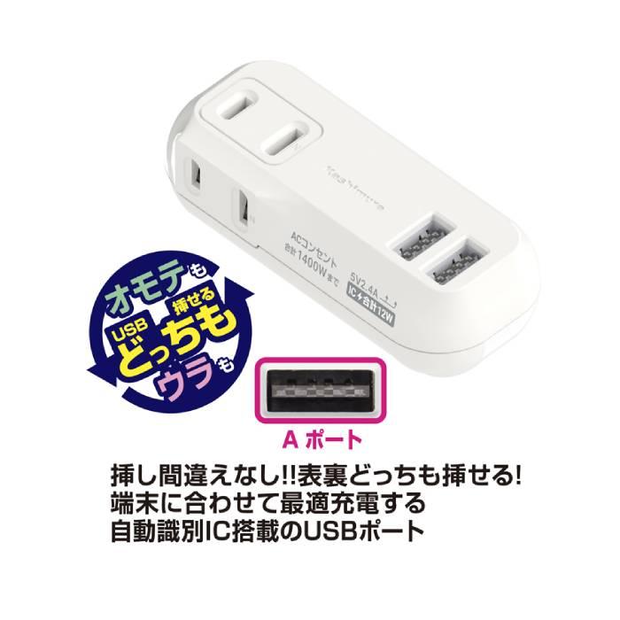 即日出荷 電源タップ ACコンセント2個+USB Type-A 2ポート 2AC2USB 2.4
