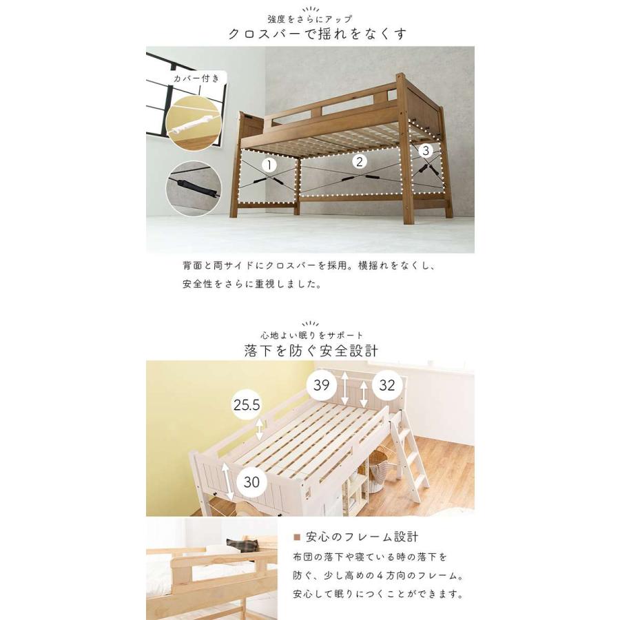 北海道・沖縄・離島配送不可 代引不可 ロフトベッド 頑丈 すのこベッド ロフトタイプ ベッド下76.5cm コンセント付の画像