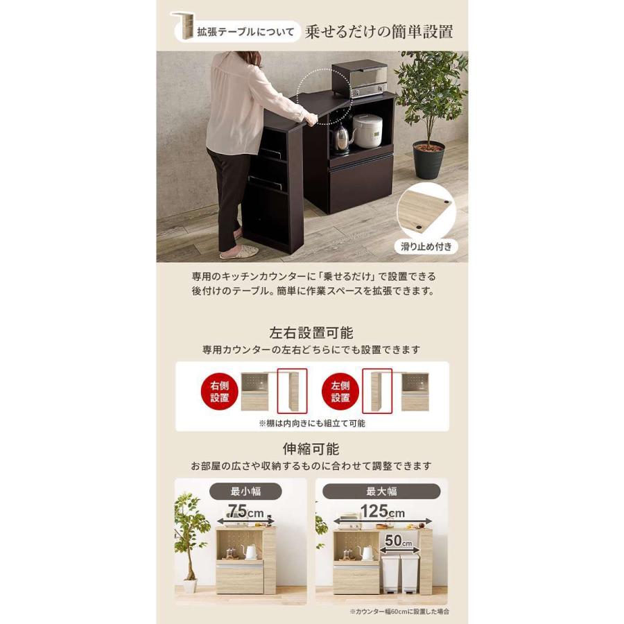 北海道・沖縄・離島配送不可 代引不可 伸縮キッチンカウンター 収納庫タイプ 幅75〜125cm カウンターキャビネットの画像