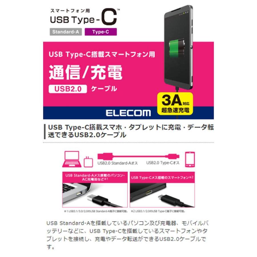 代引不可 USB TYPE-C搭載スマートフォン・タブレット用 USB2.0ケーブル 0.1m 充電 高速データ転送 ブラック エレコム MPA-AC01BK｜dresma｜02