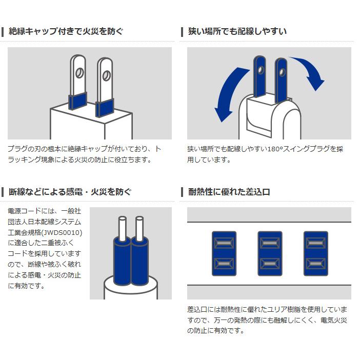 代引不可 パソコンやテレビなどを雷から守る!高性能雷サージ吸収素子内蔵、安全性と使い勝手に配慮 2ピン6個口 2m ブラック T-K1A-2625BK｜dresma｜03