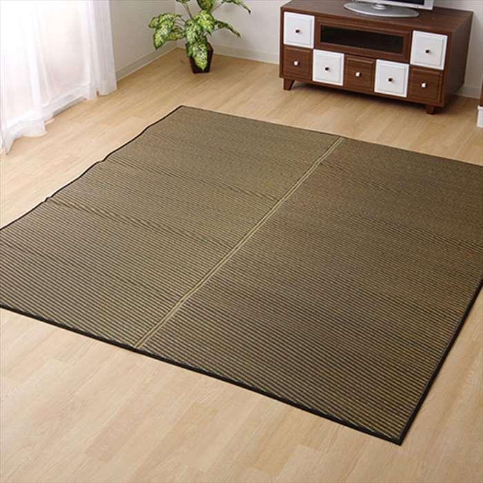 【新品未使用】洗える い草調ラグマット日本製(約286.5×286cm)ブラウン い草 ラグ カーペット ござ 3畳 約 180×240cm おしゃれ ネコ 猫
