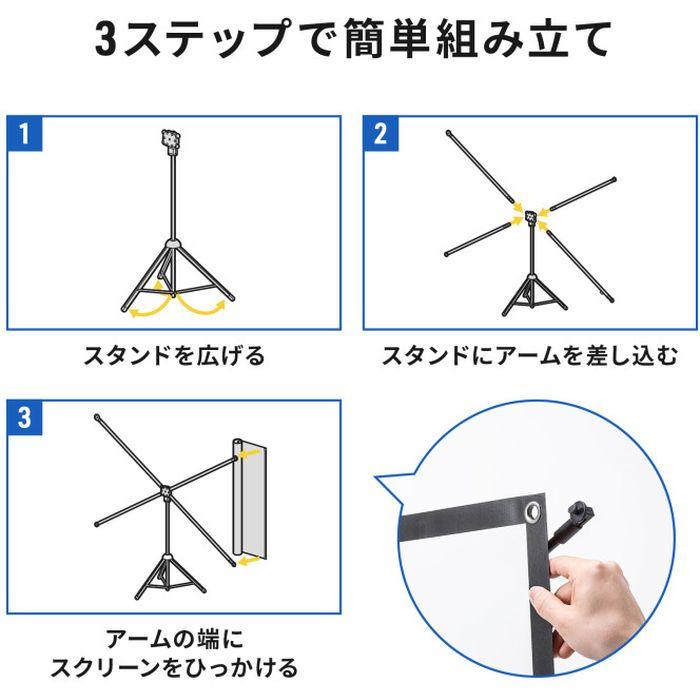 北海道・沖縄・離島配送不可 代引不可 プロジェクタースクリーン (100型 三脚式 コンパクト収納 360°回転) サンワサプライ PRS-SX100HD_2