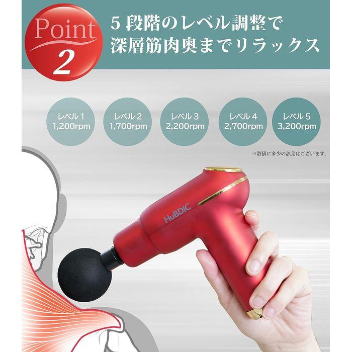 即日出荷 温熱筋膜リリースガン 5段階温熱強力振動 レッド HuBDIC