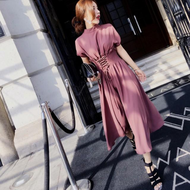 ワンピース ミモレ丈 コルセット レースアップ パフスリーブ ハイネック 韓国 上品 エレガント パーティー Mme3115 Mme3115 Dress Bird 通販 Yahoo ショッピング