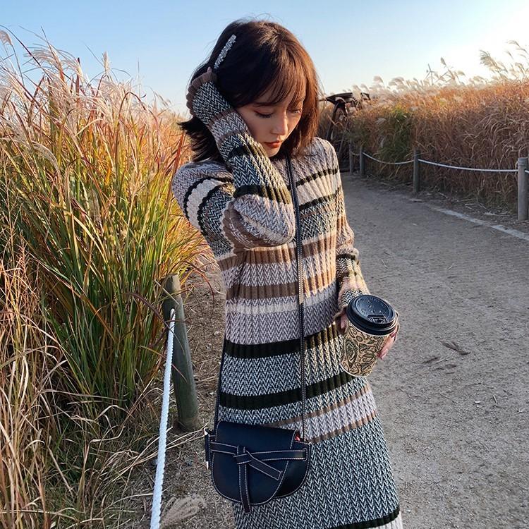 ニットワンピース マルチボーダー ワンピース ハイネック ニット ニットワンピ ミモレ丈 ボーダー タイト Mme4556 Mme4556 Dress Bird 通販 Yahoo ショッピング