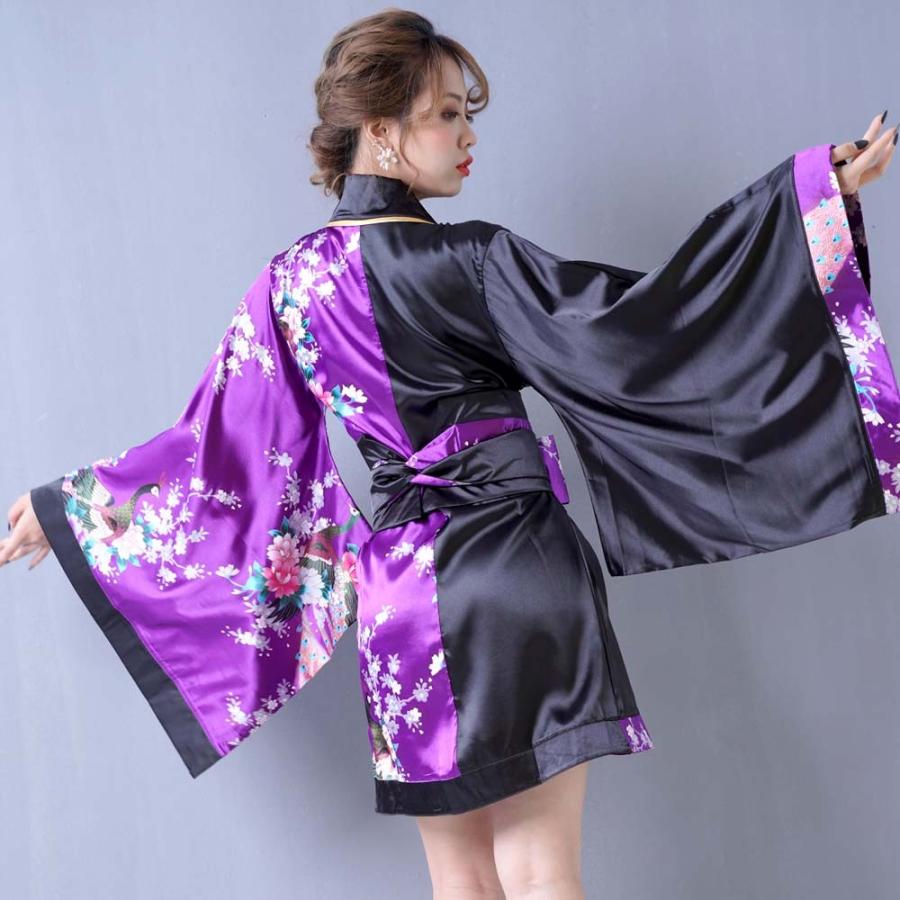 花魁 コスプレ 着物 コスプレ 着物ドレス 花魁 コスプレ 浴衣 祭り ダンス衣装 よさこい衣装 送料無料 バイカラー孔雀和柄着物ミニドレス 花魁 ドレス|dress-casual|13