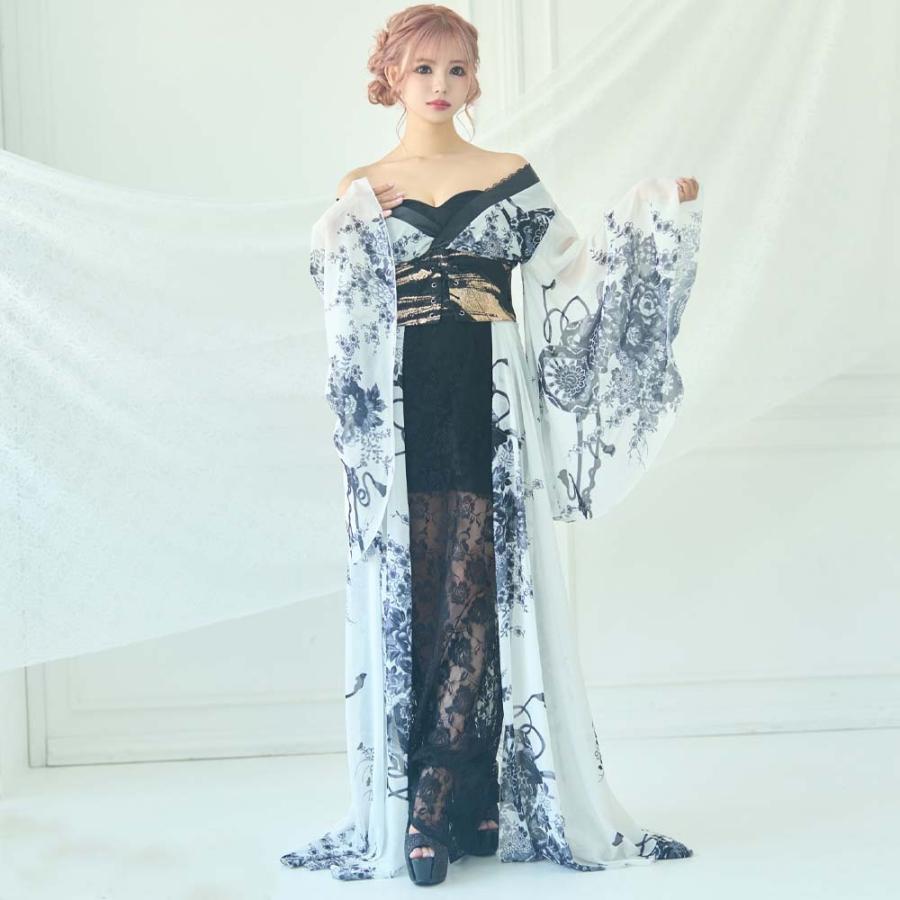 花魁 コスプレ ロング 仮装 和服 着物 ドレス シフォン×和柄コルセット