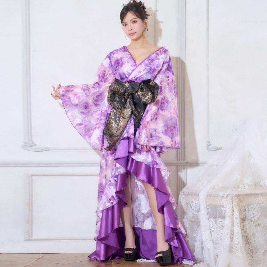花魁 コスプレ 着物ドレス ロングドレス 和装 セクシー 花柄 フロント