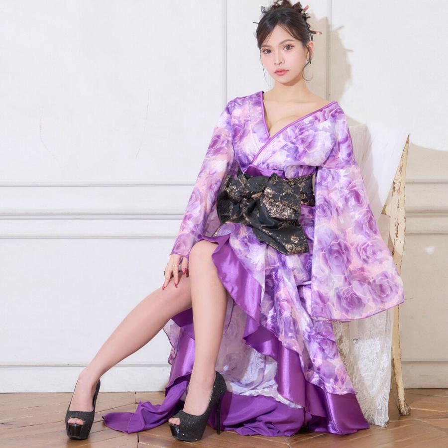 花魁 コスプレ 着物ドレス ロングドレス 和装 セクシー 花柄 フロント