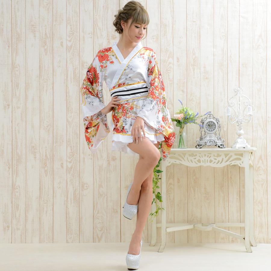 白和柄ミニ和装（ミニ着物） 花魁 コスプレ 着物ドレス ミニ 衣装 和風柄花魁着物ミニドレス