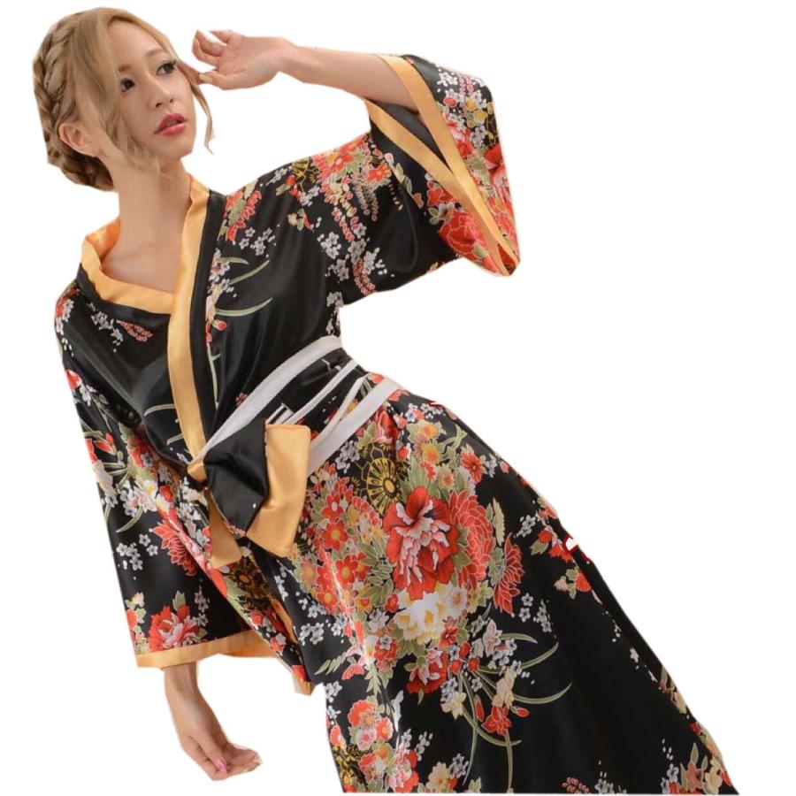 花魁 コスプレ 着物ドレス ハロウィン 仮装 花柄 帯付き ロング キャバ