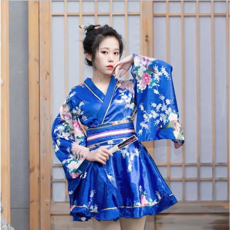 花魁 コスプレ 着物 衣装 ダンス 和服 ドレス よさこい 孔雀柄花魁着物 花魁スタイル 和装衣装 青と白の花柄