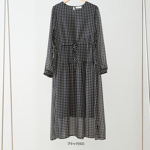 ワンピース レディース フォーマル ドット柄 シフォン 長袖 きれいめ