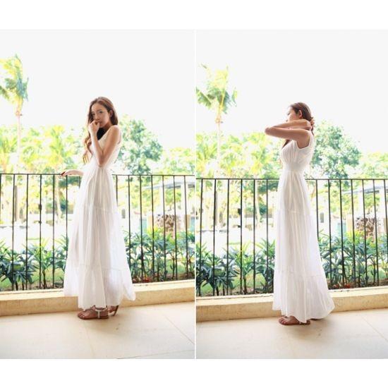 ワンピース ロング マキシ丈 白 カーキ グリーン 夏 ギャザー