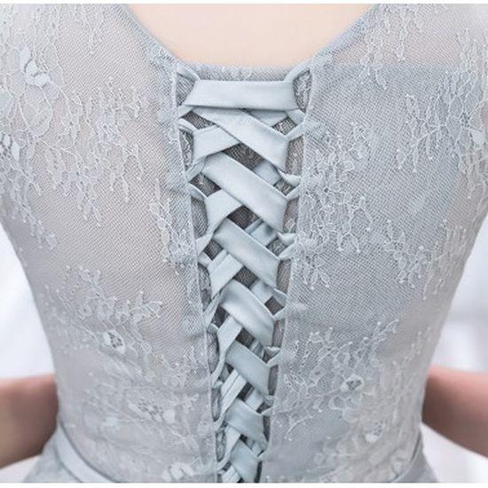 み Leja グレー レース パーティードレス 膝丈 み Leja グレー レース