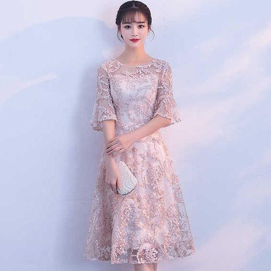 謝恩会 結婚式 発表会 ドレス ピンク 膝丈 膝下 ミモレ丈 コード