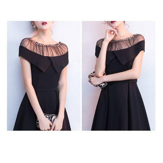 結婚式 ワンピース ドレス黒 赤 膝丈 膝下 フレア セクシー ヘプバーン