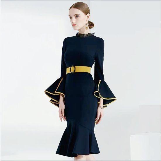 お得 ワンピース 結婚式 謝恩会 ドレス 送料無料 40代 30代 代 パーティードレス モード ハイネック フリル袖 レトロ 個性的 マーメイド タイト ミモレ丈 膝丈 パーティドレス サイズ Xl Www Buccella Com