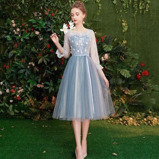 結婚式 ドレス 青 水色 チュール シフォン 長袖 フレア レース 結婚式 ドレス 青 水色 チュール シフォン 長袖 フレア レース
