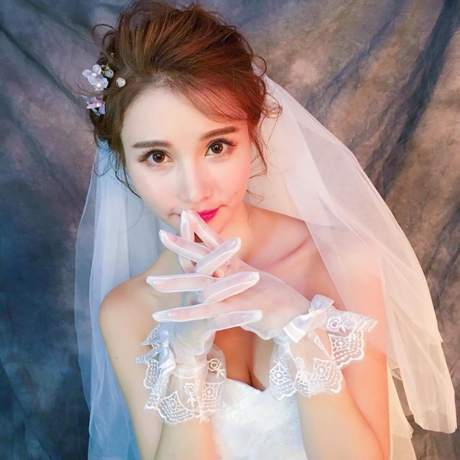 ウエディンググローブ ショート レース リボン フリル ウェディング  
