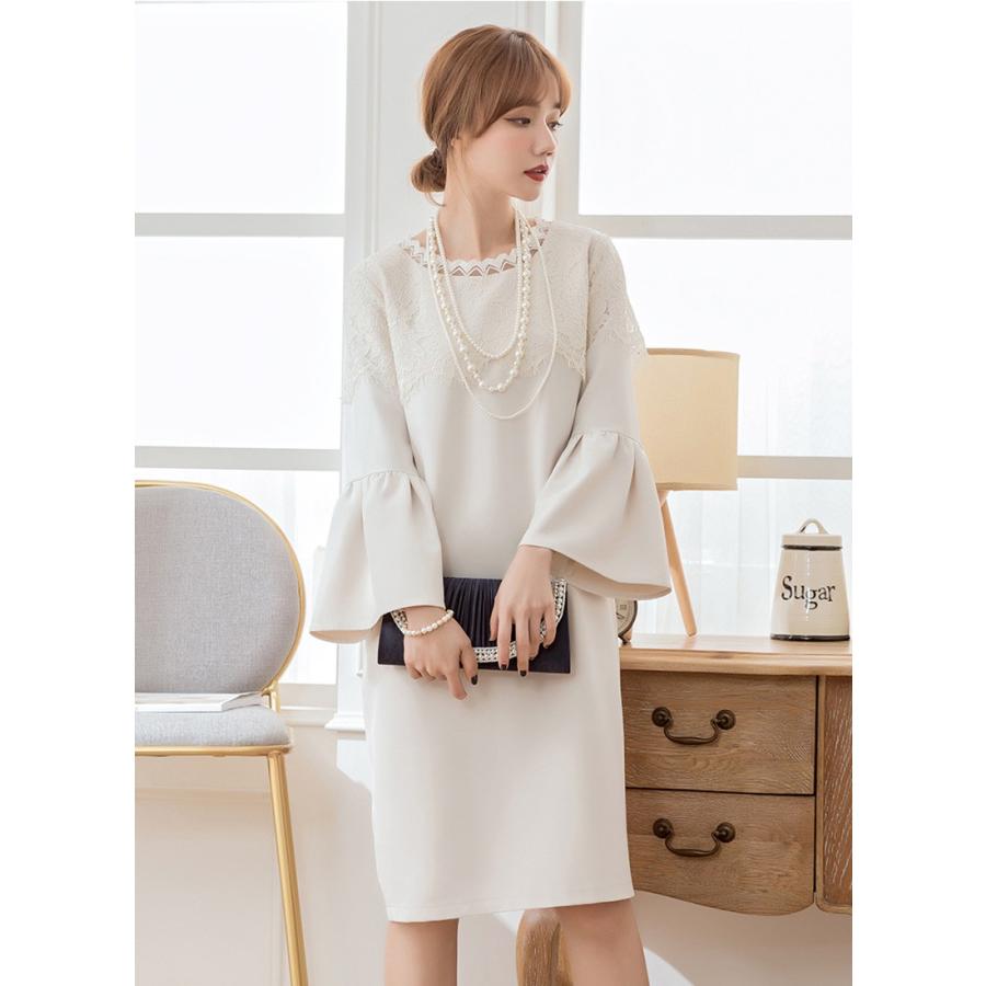 ワンピ―ス 3色 パーティードレス 大きいサイズ 七分袖 袖あり 膝丈  