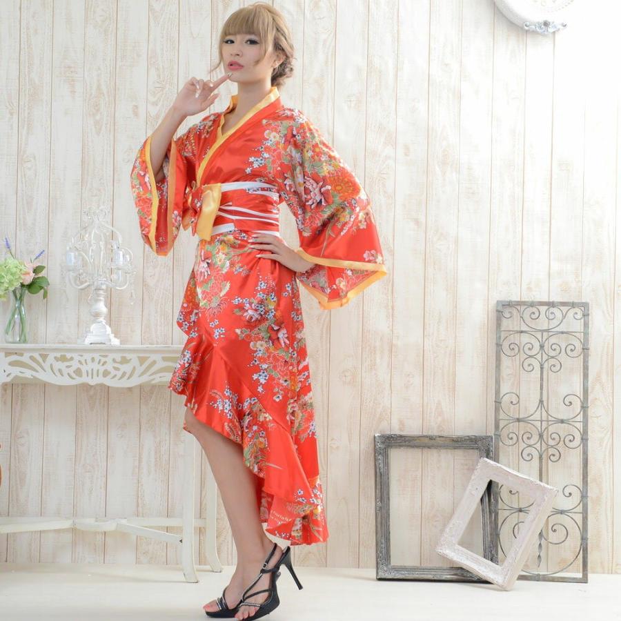 花魁 浴衣 ドレス 着物ドレス コスプレ イベント よさこい 即日発送 花魁風帯付き総和柄サテン裾フリルロングドレス 0011 Angelodress 通販 Yahoo ショッピング