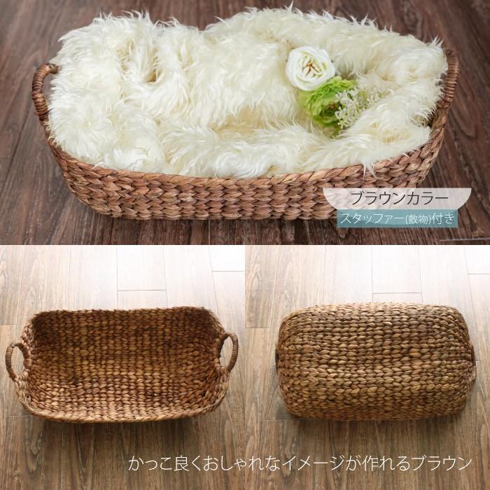 ニューボーンフォト セット セルフ カゴ バスケット 長方形 茶色