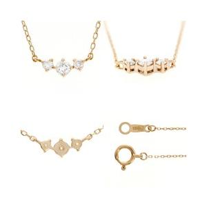 K10 ネックレス ジュエリー 3石 ダイヤモンド レイヤードネックレス スリーストーン ホワイトデー プレゼント ギフトの画像