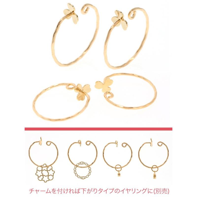 イヤリング ピアスみたい K18 18金 ゴールド三つ葉のクローバー カット 