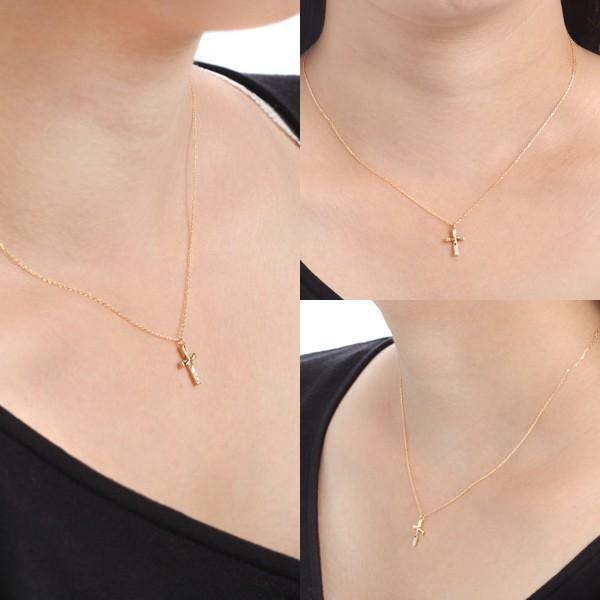 クロス K18 ネックレス レディース 18金 ゴールド シンプル 上品 大人 18K イエローゴールド ダイヤモンド ホワイトデー プレゼント ギフトの画像