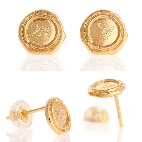 ペアピアス カップル お揃い ピアス ペア 片耳 イニシャル 封蝋 18金 K18 ホワイトデー プレゼント ギフトの画像