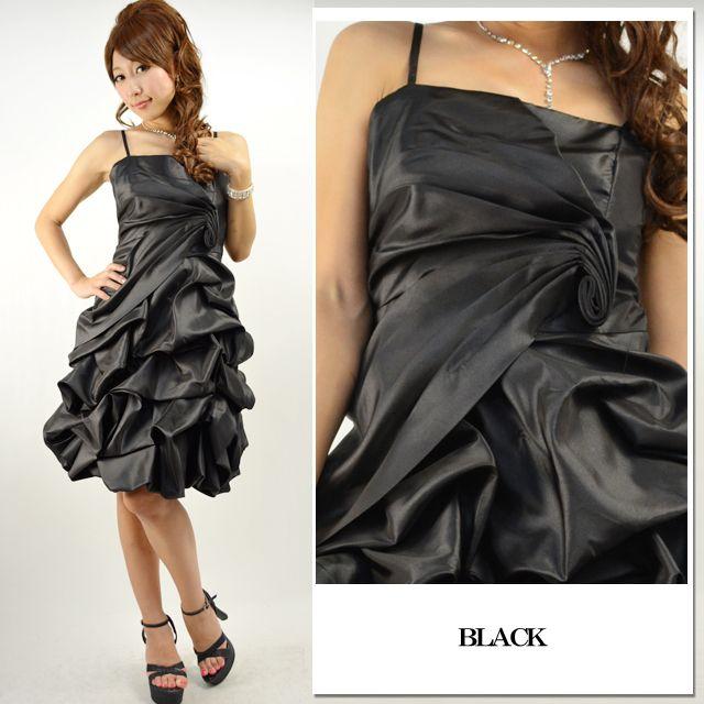 パーティードレス バルーンスタイル (S) 送料無料 高級感あふれるタフタ素材 つまみバルーンシルエット
