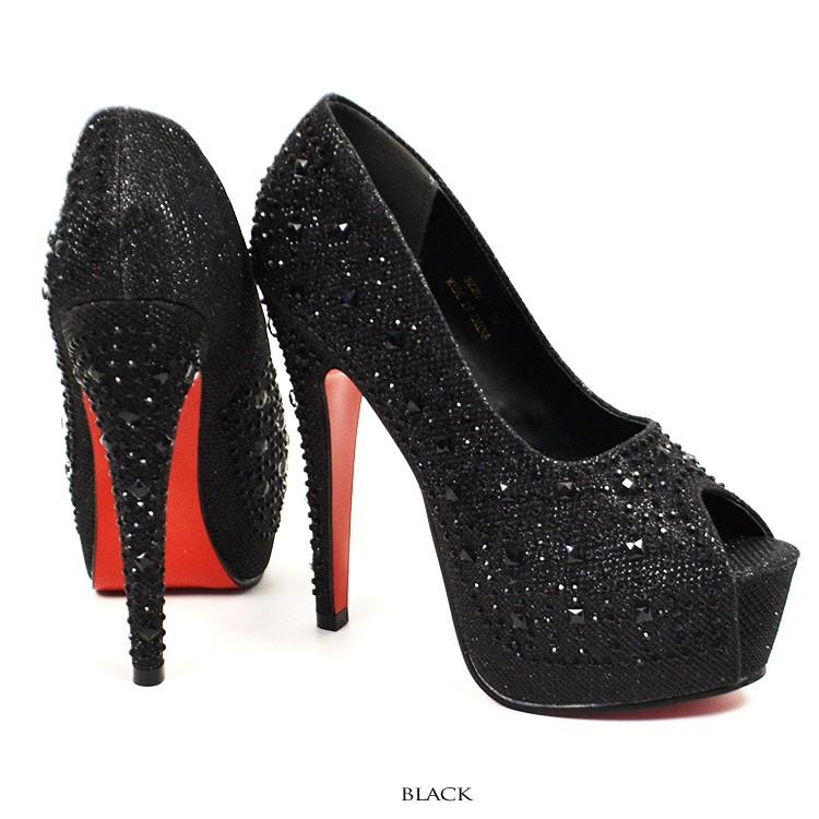 オープントゥタイプ ミラーストーン ラメグリッターデザインヒール