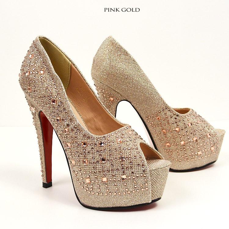 オープントゥタイプ ミラーストーン ラメグリッターデザインヒール