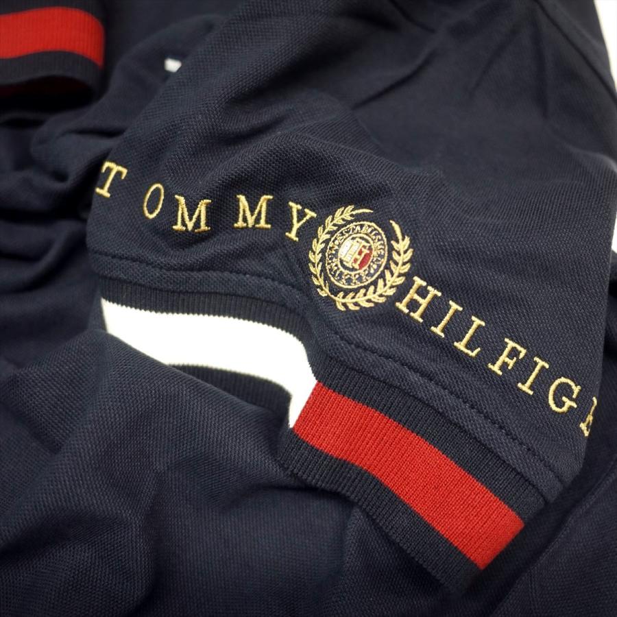 新品 トミーヒルフィガー 100％コットン 刺繍ロゴ ポロシャツ(ネイビー