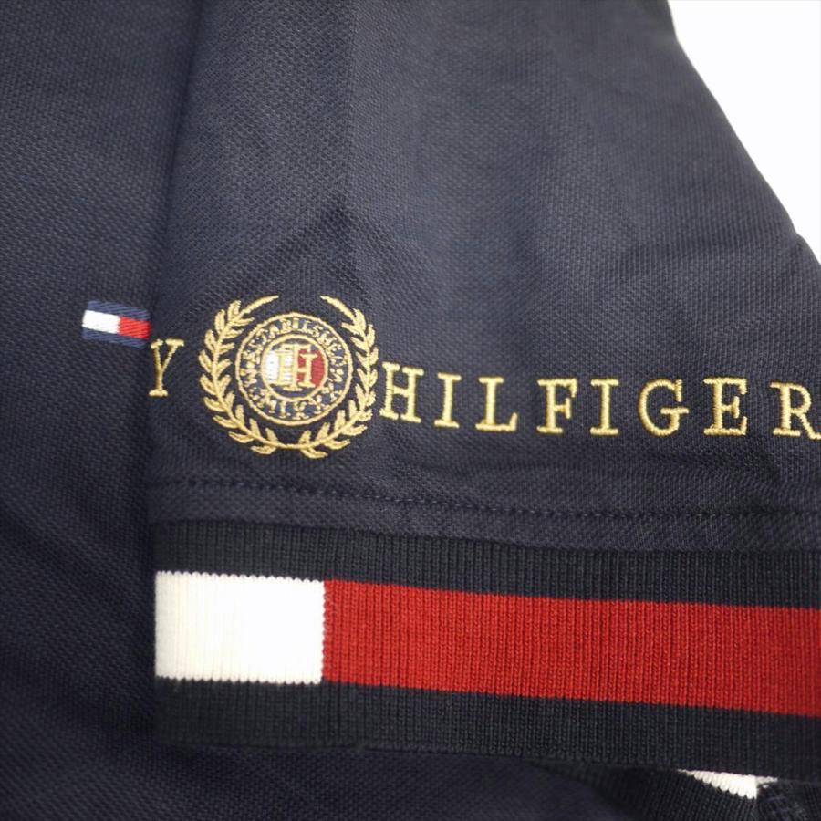 新品 トミーヒルフィガー 100％コットン 刺繍ロゴ ポロシャツ(ネイビー