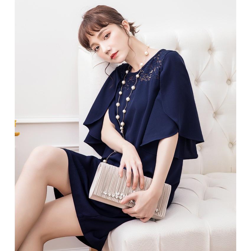 DRESS+ パーティードレス 大きいサイズ 結婚式 袖あり レース 