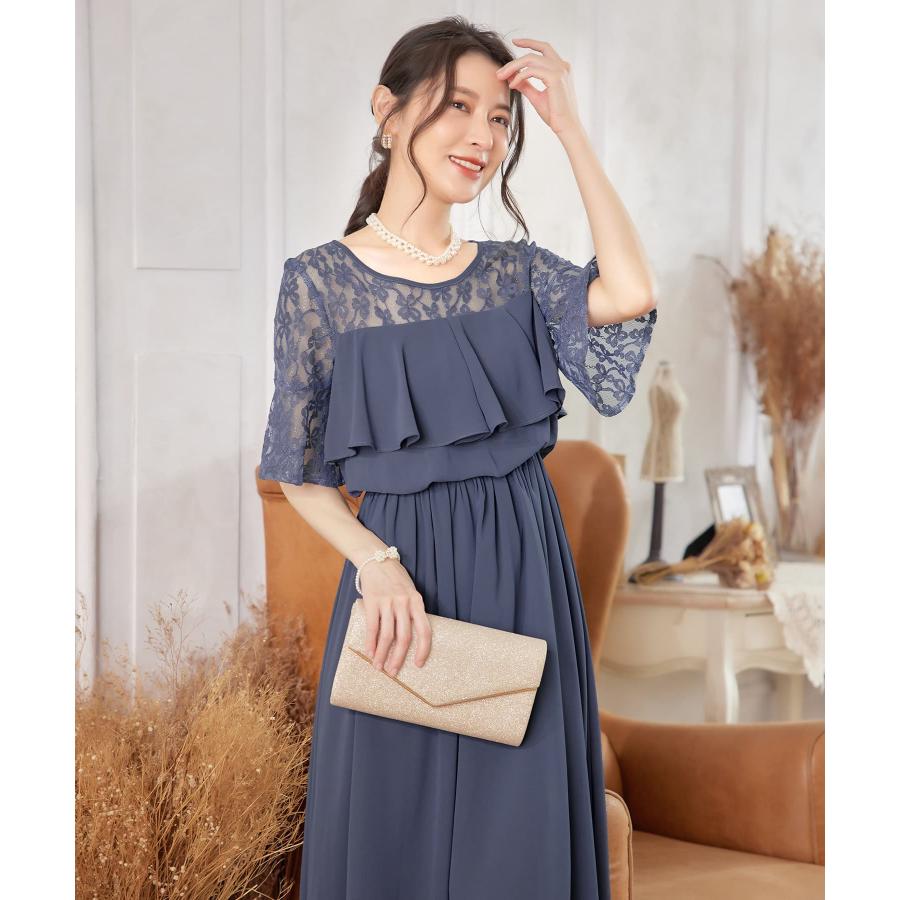 DRESS+ パーティードレス ロング丈 大きいサイズ 結婚式 袖あり DRESS+ パーティードレス ロング丈 大きいサイズ 結婚式 袖あり